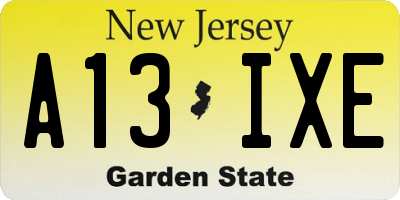 NJ license plate A13IXE