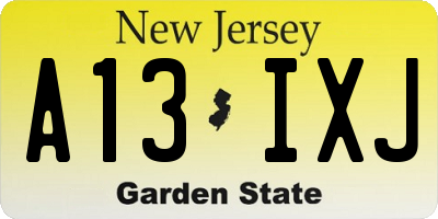 NJ license plate A13IXJ