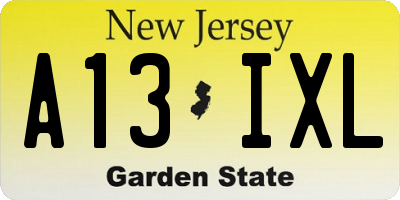 NJ license plate A13IXL