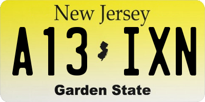 NJ license plate A13IXN
