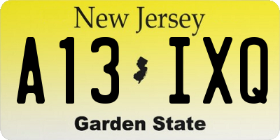NJ license plate A13IXQ
