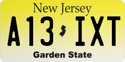 NJ license plate A13IXT