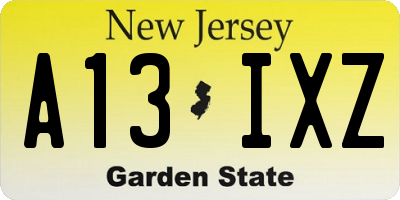 NJ license plate A13IXZ