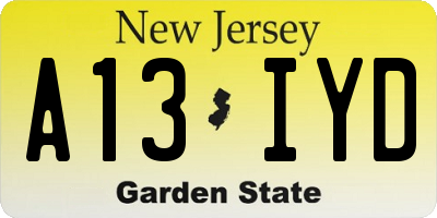 NJ license plate A13IYD