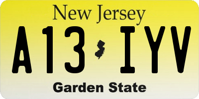 NJ license plate A13IYV