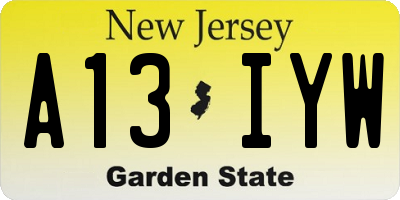 NJ license plate A13IYW