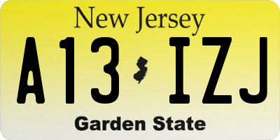 NJ license plate A13IZJ