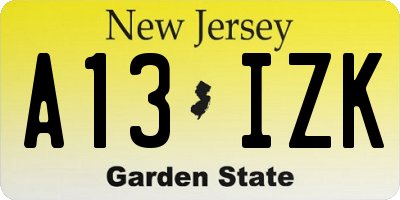 NJ license plate A13IZK