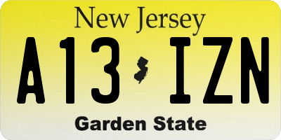 NJ license plate A13IZN