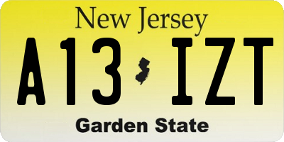 NJ license plate A13IZT