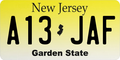 NJ license plate A13JAF