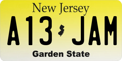 NJ license plate A13JAM