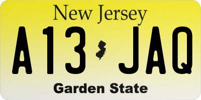 NJ license plate A13JAQ