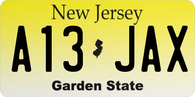 NJ license plate A13JAX