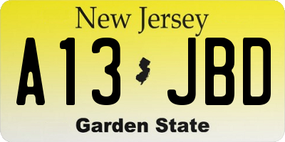 NJ license plate A13JBD