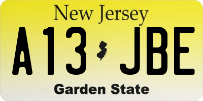 NJ license plate A13JBE