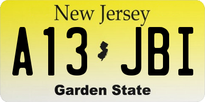 NJ license plate A13JBI