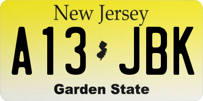 NJ license plate A13JBK
