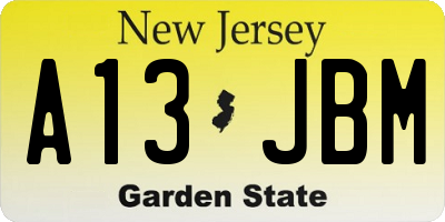 NJ license plate A13JBM