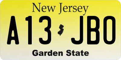 NJ license plate A13JBO