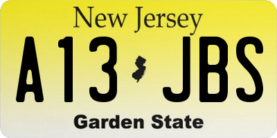NJ license plate A13JBS