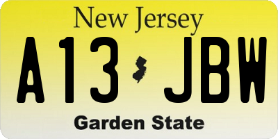 NJ license plate A13JBW