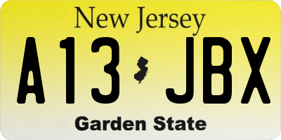 NJ license plate A13JBX