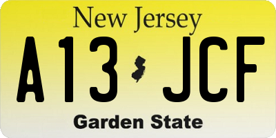 NJ license plate A13JCF