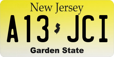 NJ license plate A13JCI