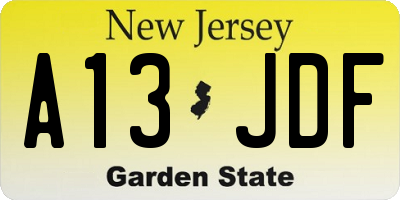 NJ license plate A13JDF