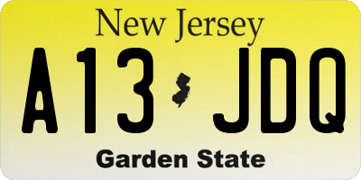 NJ license plate A13JDQ