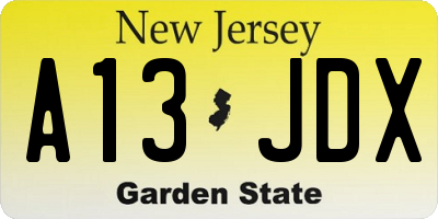 NJ license plate A13JDX