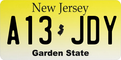 NJ license plate A13JDY