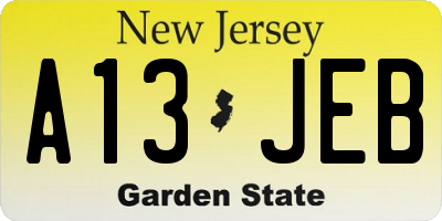NJ license plate A13JEB