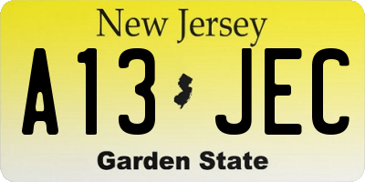 NJ license plate A13JEC