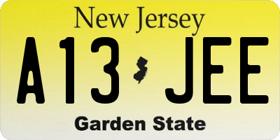 NJ license plate A13JEE