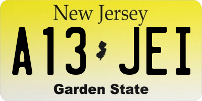 NJ license plate A13JEI