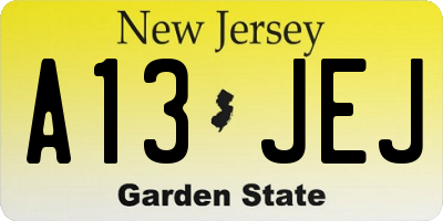 NJ license plate A13JEJ