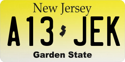 NJ license plate A13JEK
