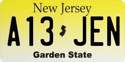 NJ license plate A13JEN