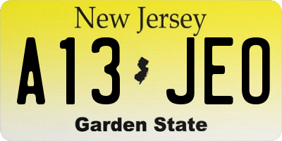 NJ license plate A13JEO