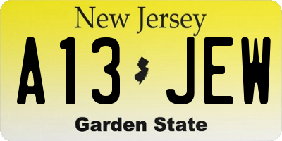 NJ license plate A13JEW