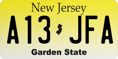 NJ license plate A13JFA