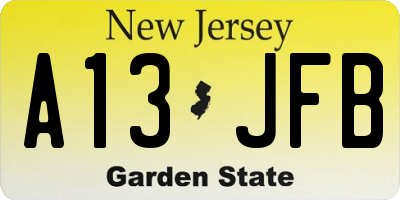 NJ license plate A13JFB