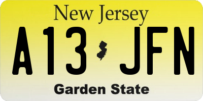 NJ license plate A13JFN