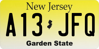 NJ license plate A13JFQ
