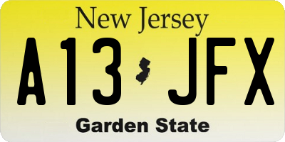NJ license plate A13JFX