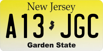 NJ license plate A13JGC