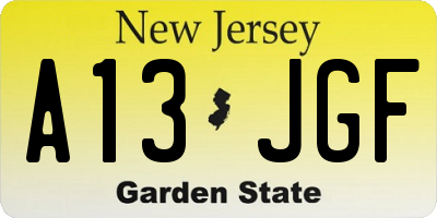 NJ license plate A13JGF