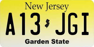 NJ license plate A13JGI
